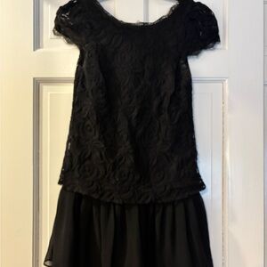 Cap Sleeve Drop Waist Lace + Chiffon Dress